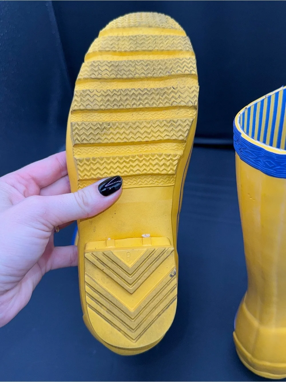 Hunter Kids Festival Lace Up Rain Boots Yellow Blue Stripe Size 4 Waterproof
